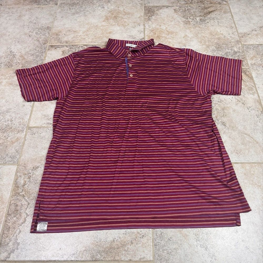 Peter Millar Shirt Golf Polo 2XL Burgundy Striped Short Sleeve Casual Light